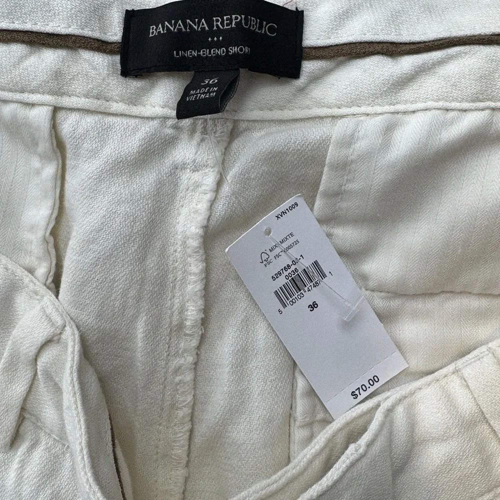 Banana Republic Shorts Mens 36 White Linen Blend Camp Resort Travel Vacation NEW
